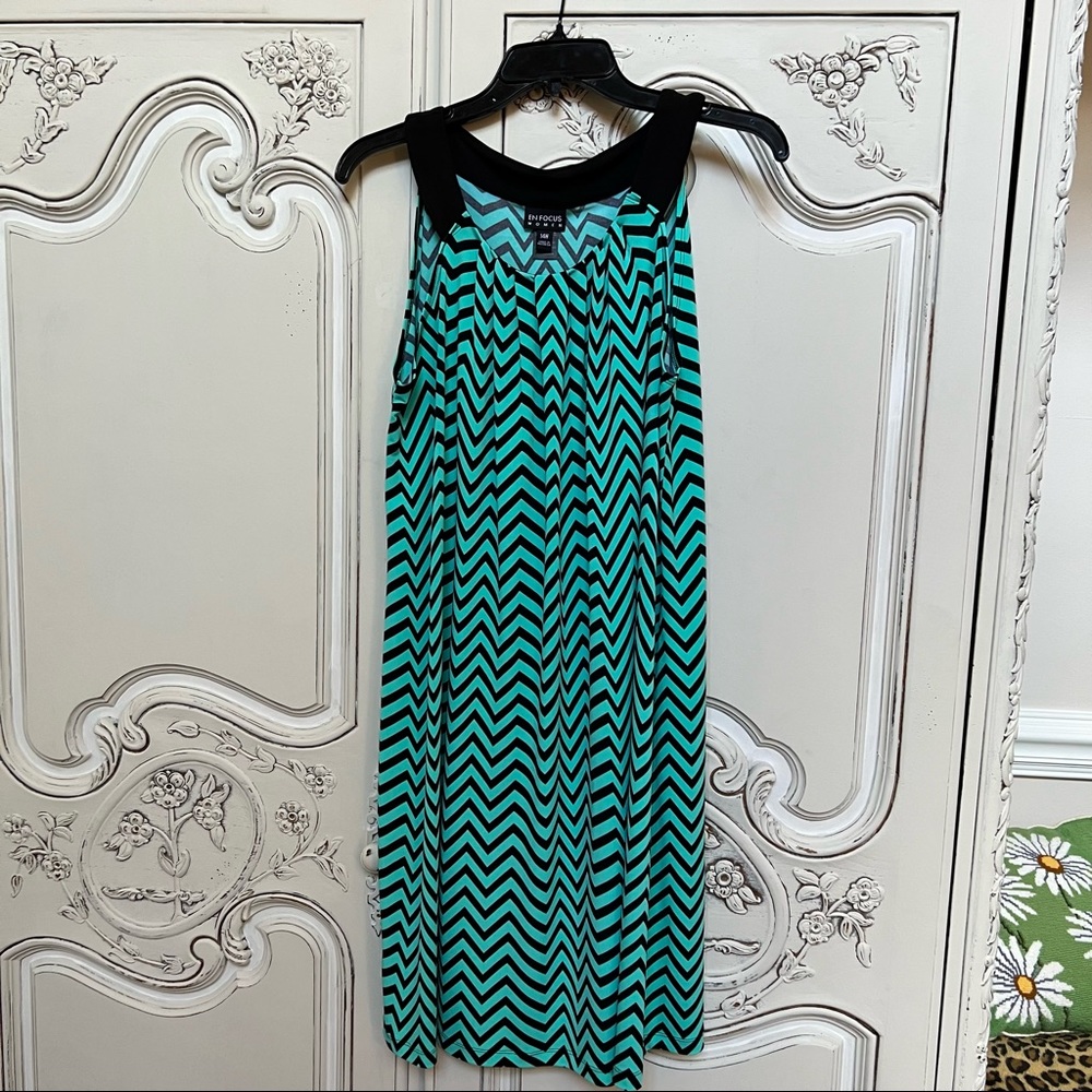 ENFOCUS teal&black chevron patterned sleeveless dress - size 14W